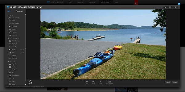 PhotoShop Express Editor Edit Screen